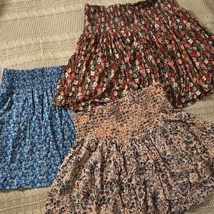 Smocked Waist Floral Mini Skirts - Set of 3